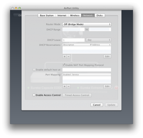 Neuer Einstelldialog. Viel ist beim Airport Utility nicht &uuml;brig geblieben.